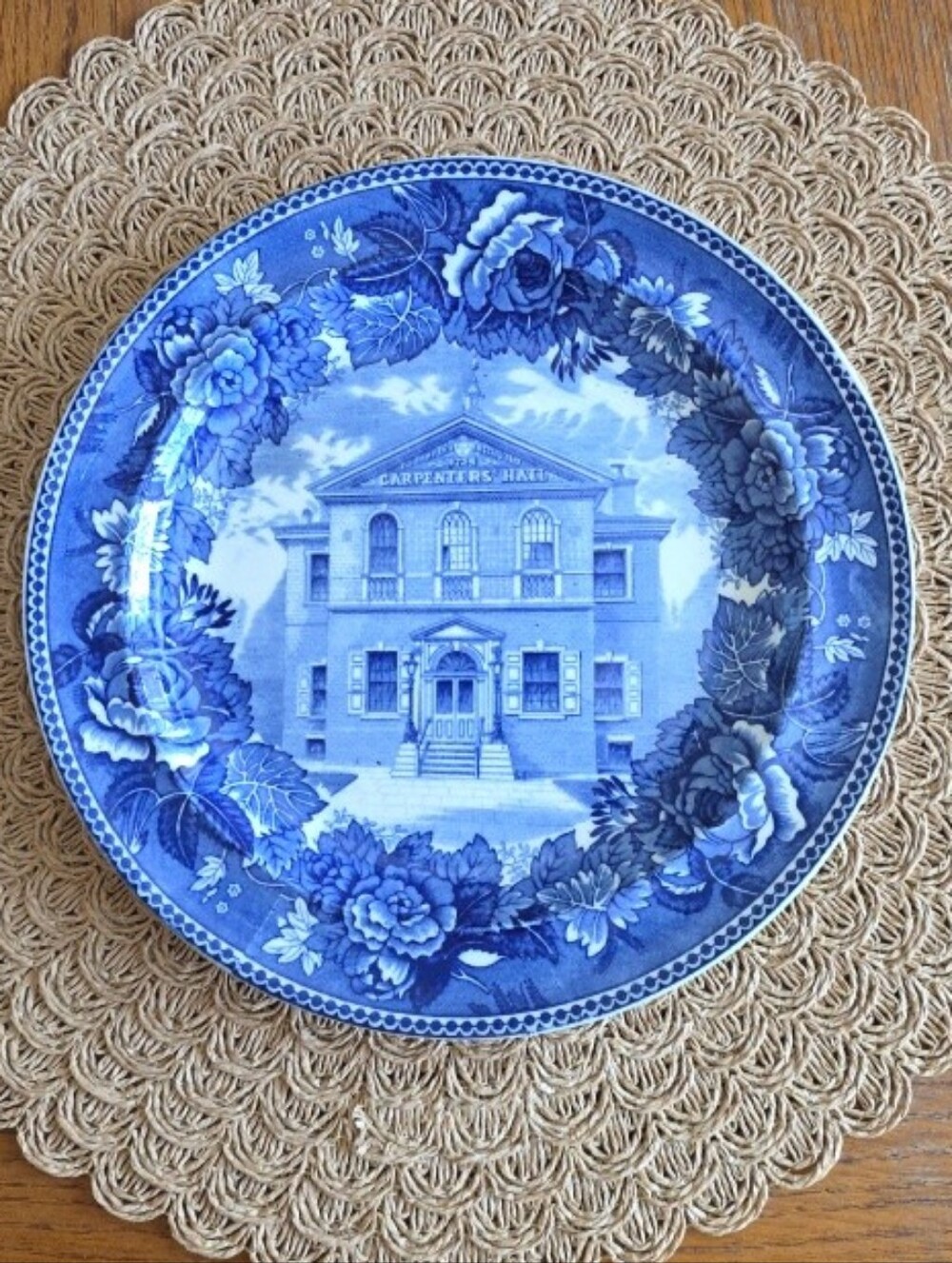 Antique Wedgwood Blue Transferware Plate Carpenters' Hall 9.25"